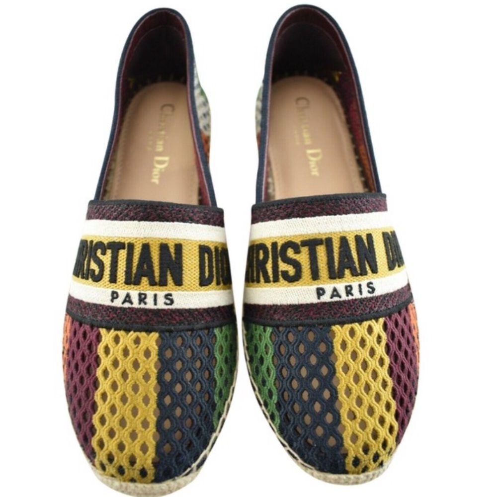 Dior Multicolor Granville Stripe Mesh Cotton Logo Embroidered Espadrille…